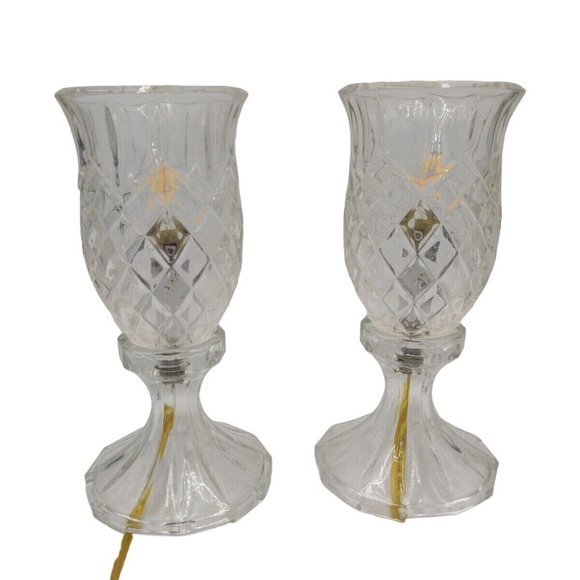 Lamps Gold Cord Clear Beveled Diamond Cut Glass Vintage Ting Shen Table Bedside - Picture 1 of 10